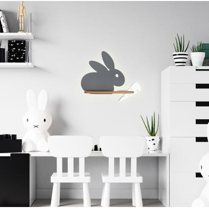 Applique murale pour enfants avec une étagère RABBIT LED/4W/230V rose/bois - certifié FSC