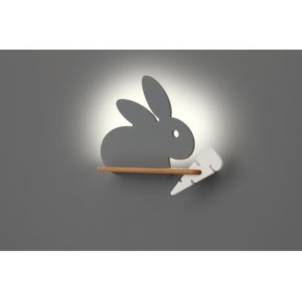 Applique murale pour enfants avec une étagère RABBIT LED/4W/230V rose/bois - certifié FSC