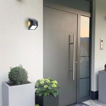 Applique murale solaire LED avec capteur — LED 3 W / 3,7 V / 3000/4000 K / 1200 mAh / IP54, noire