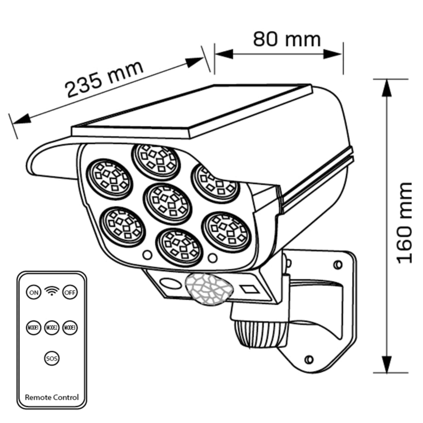Caméra de sécurité factice avec détecteur KAMERA LED/1W/3,7V 1200 mAh IP44 + Télécommande