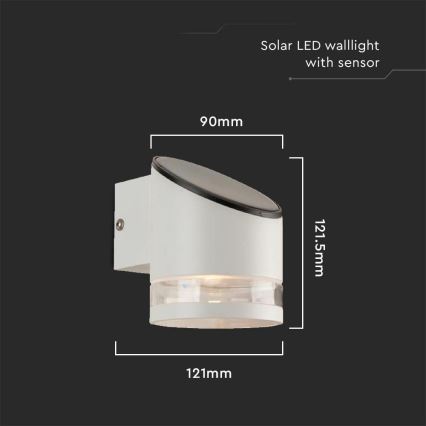 Applique murale solaire avec détecteur LED/1W/3,7V IP44 3000K blanc