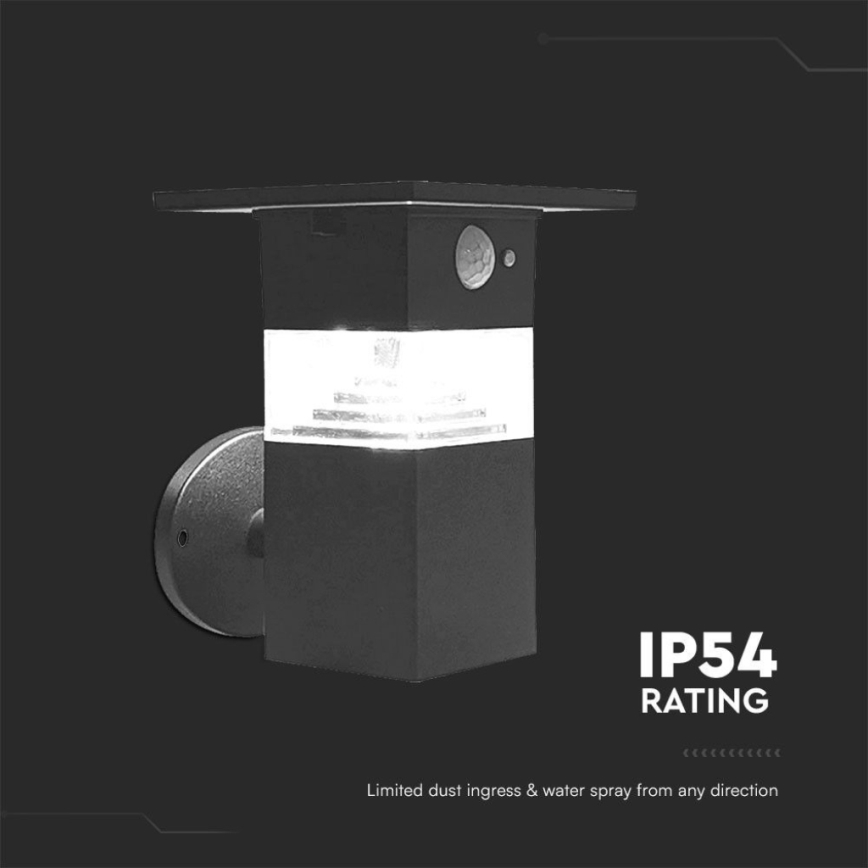 Applique murale solaire avec détecteur LED/2,5W/3,7V IP54 3000K