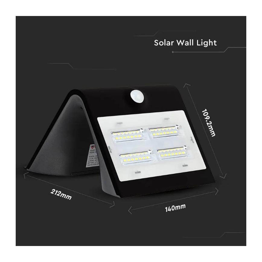 Applique murale solaire avec détecteur LED/3W/3,7V 3000/4000K IP65 noir