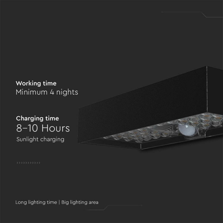 Applique murale solaire avec détecteur LED/6W/3,7V IP65 4000K 3000 mAh noir