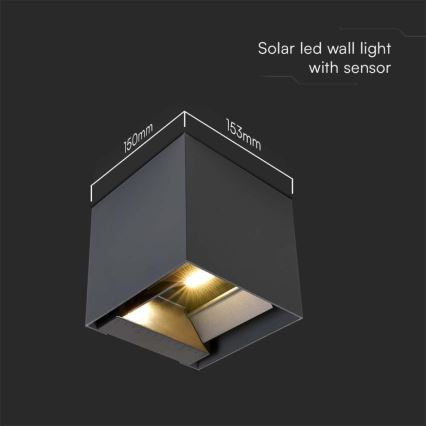 Applique murale solaire avec détecteur LED/9W/3,7V IP65 3000K noir