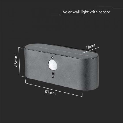 Applique murale solaire extérieure avec détecteur LED/2,5W/3,7V 3000K IP54