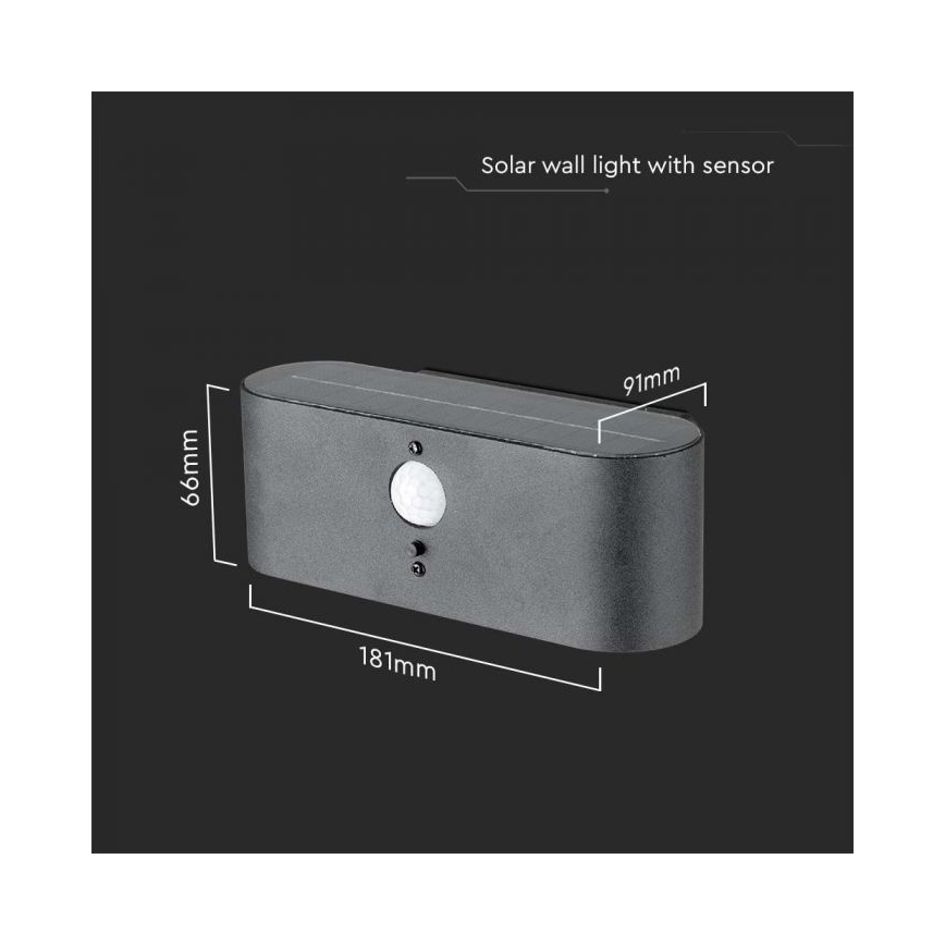 Applique murale solaire extérieure avec détecteur LED/2,5W/3,7V 3000K IP54