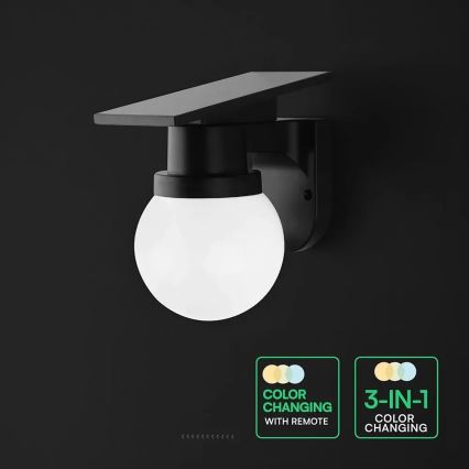 Applique solaire LED/3,7V 3000/4000/6400K IP54 1800 mAh noire + télécommande