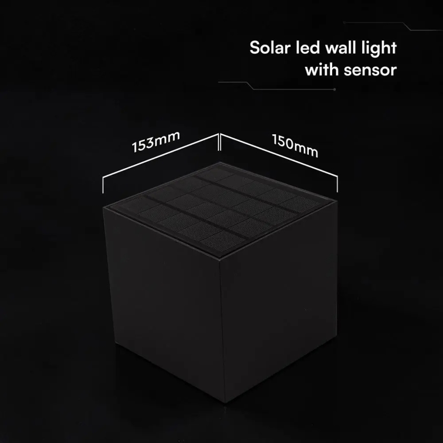 Applique murale solaire LED avec capteur LED/9W/3,7V 3000/4000/5000K IP65 2600 mAh noire