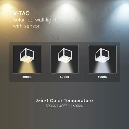 Applique murale solaire LED avec capteur LED/9W/3,7V 3000/4000/6000K IP65 2600 mAh blanc