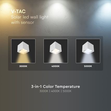 Applique murale solaire LED avec détecteur de mouvement LED/9W/5V 3000/4000/5000K IP65 2600 mAh blanche