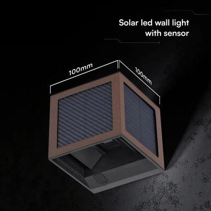 Applique murale solaire LED avec capteur LED/9W/3,7V 3000/4000/6000K IP65 2600 mAh marron