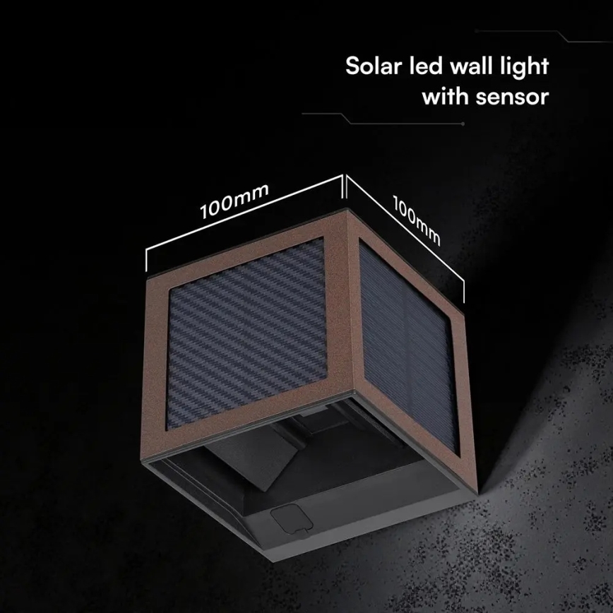 Applique murale solaire LED avec capteur LED/9W/3,7V 3000/4000/6000K IP65 2600 mAh marron