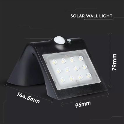 Applique murale solaire LED avec détecteur LED/1.5W/3,7V IP65 noir