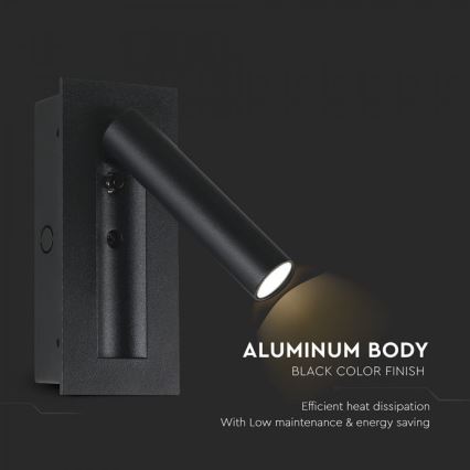 Applique murale spot LED/2W/230V 3000K noir
