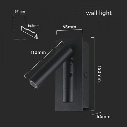 Applique murale spot LED/2W/230V 3000K noir