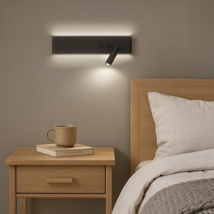 Applique murale spot RESORT LED/10W/230V + LED/3W, noire, côté droit