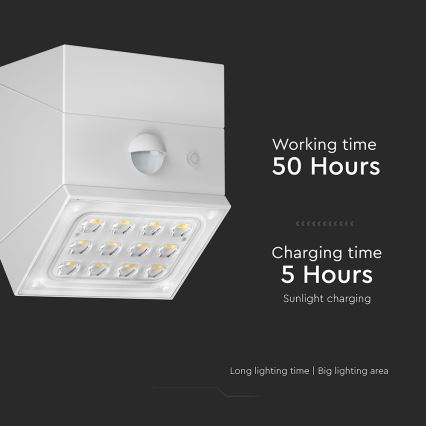 Applique solaire murale LED à capteur LED/2,5W/3,7V 3000/4000/6000K IP65 1200 mAh blanc