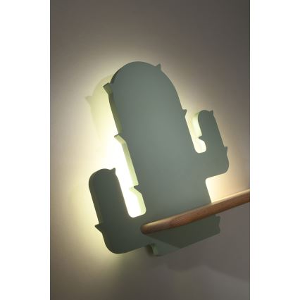 Appllique murale étagère enfant CACTUS LED/4W/230V vert/bois