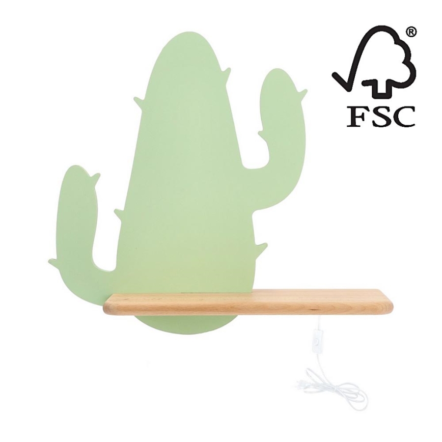Appllique murale étagère enfant CACTUS LED/4W/230V vert/bois