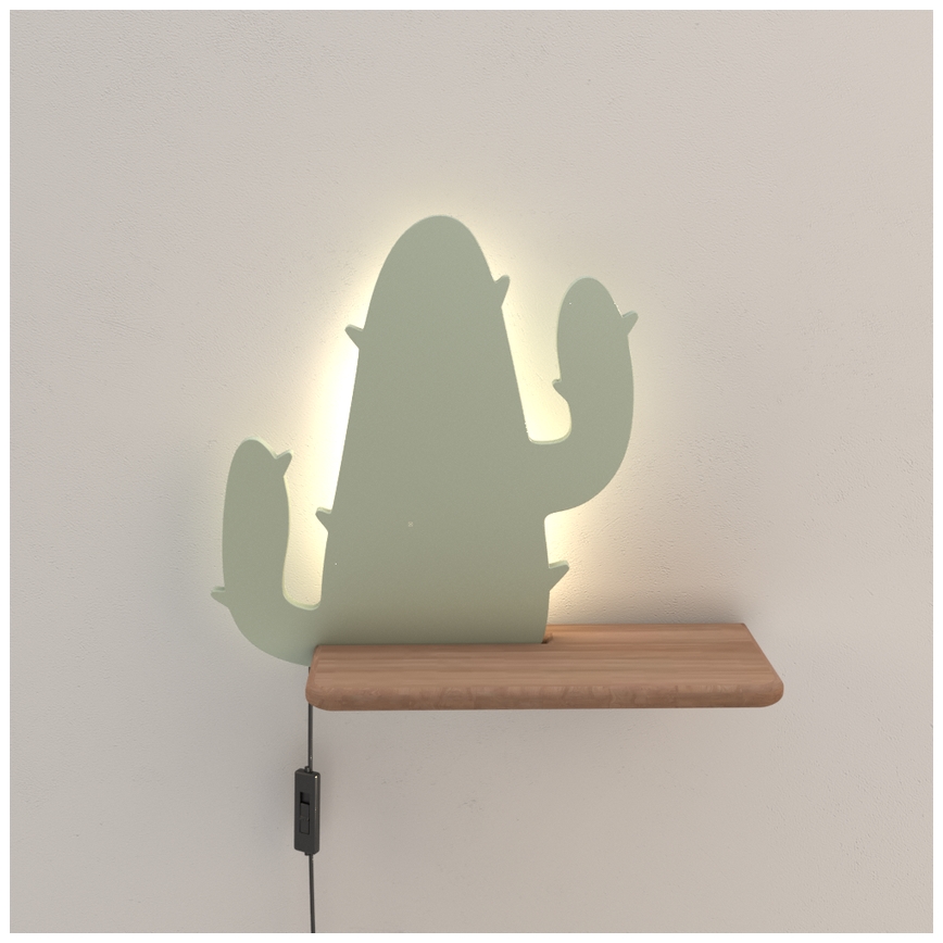Appllique murale étagère enfant CACTUS LED/4W/230V vert/bois