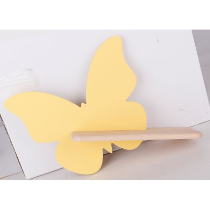 Appllique murale étagère enfant PAPILLON LED/5W/230V jaune/bois