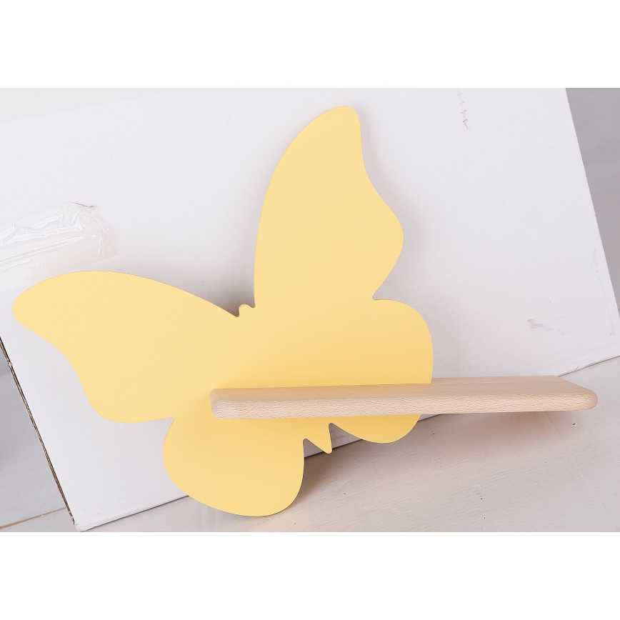 Appllique murale étagère enfant PAPILLON LED/5W/230V jaune/bois