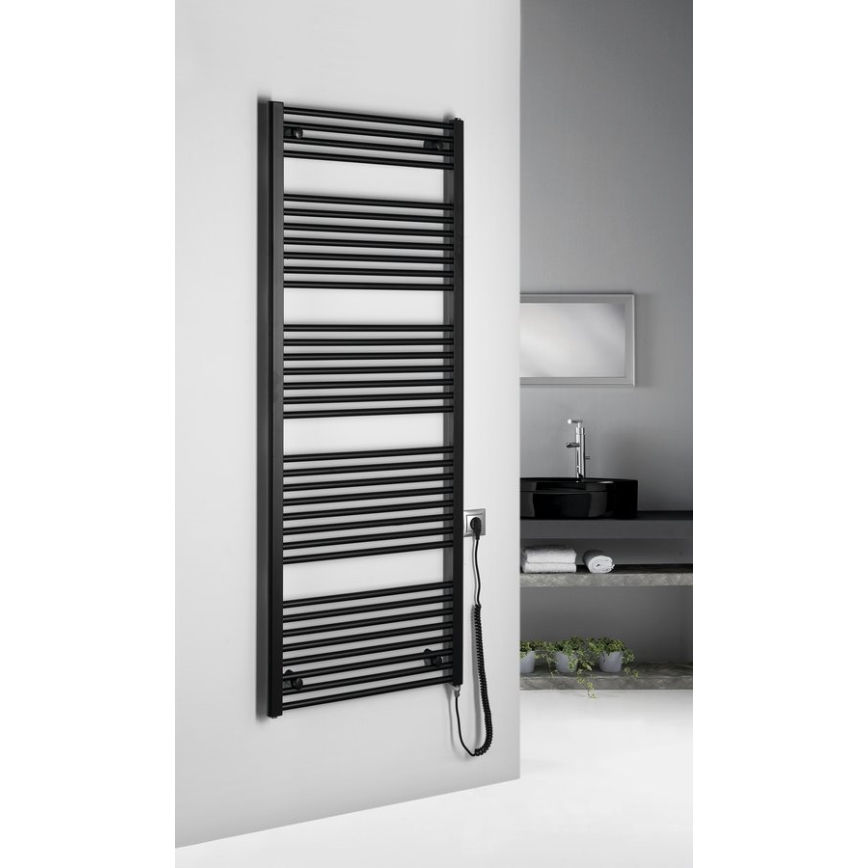 Aqualine - Badkamer elektrisch radiator DIRECT-E 800W/230V 168 cm mat zwart Recht