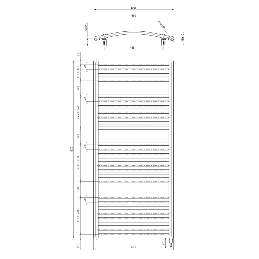 Aqualine - Badkamer elektrisch radiator ORBIT-E 600W/230V 132 cm wit rond