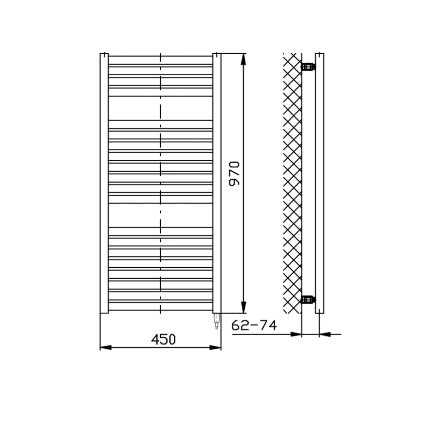 Aqualine - Badkamer elektrisch radiator TONDI-E 300W/230V 97 cm wit Recht