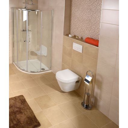 Aqualine - Brosse WC sur pied avec porte-rouleau SAMBA 80 x 22 cm, finition chrome brillant