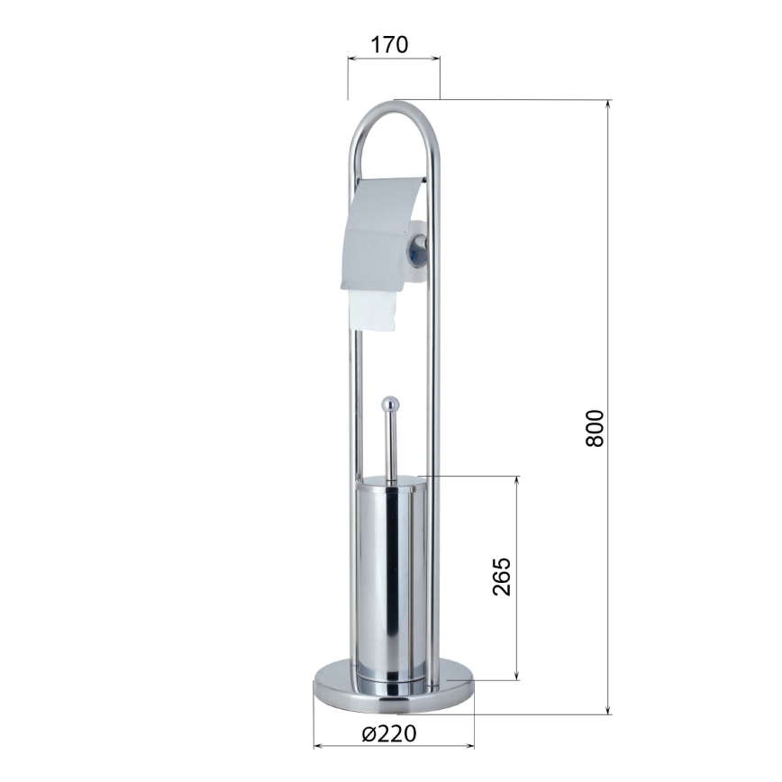 Aqualine - Brosse WC sur pied avec porte-rouleau SAMBA 80 x 22 cm, finition chrome brillant