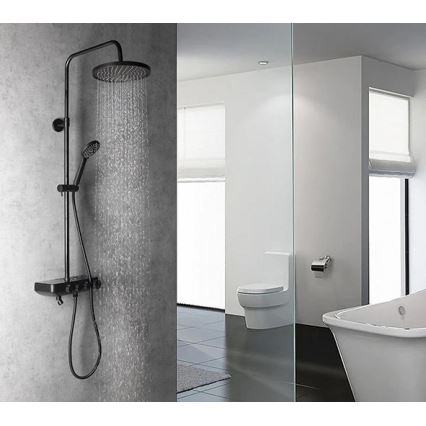 Aqualine - Colonne de douche avec robinet et mini robinet supplémentaire FARRAO mat noir