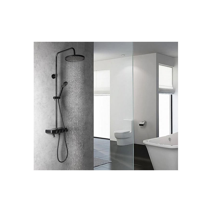Aqualine - Colonne de douche avec robinet et mini robinet supplémentaire FARRAO mat noir
