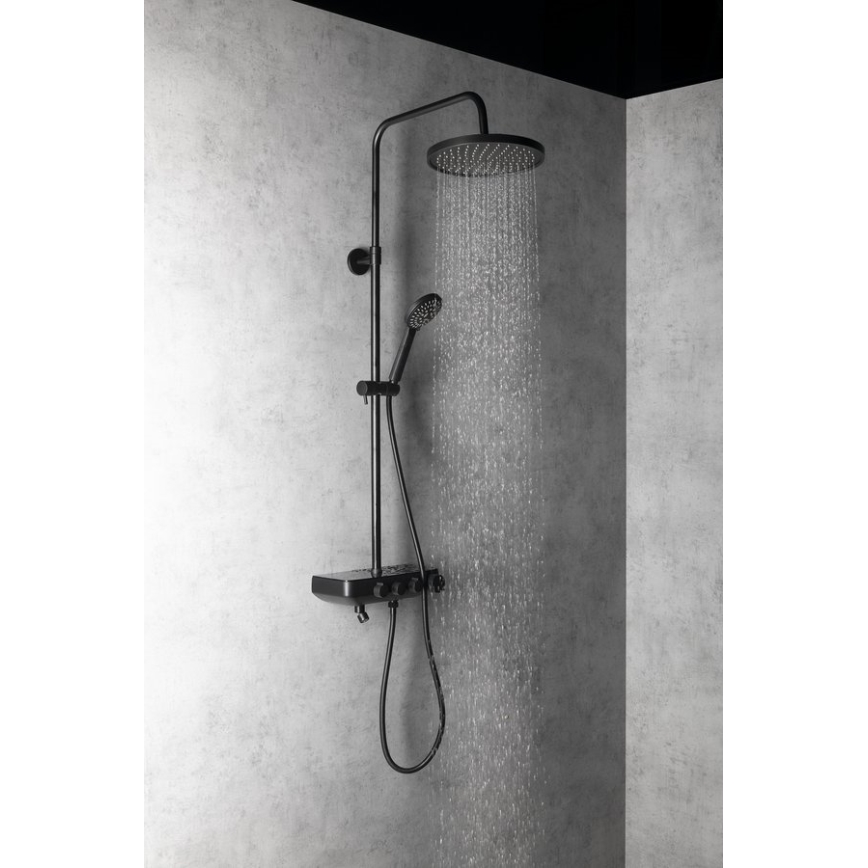 Aqualine - Colonne de douche avec robinet et mini robinet supplémentaire FARRAO mat noir