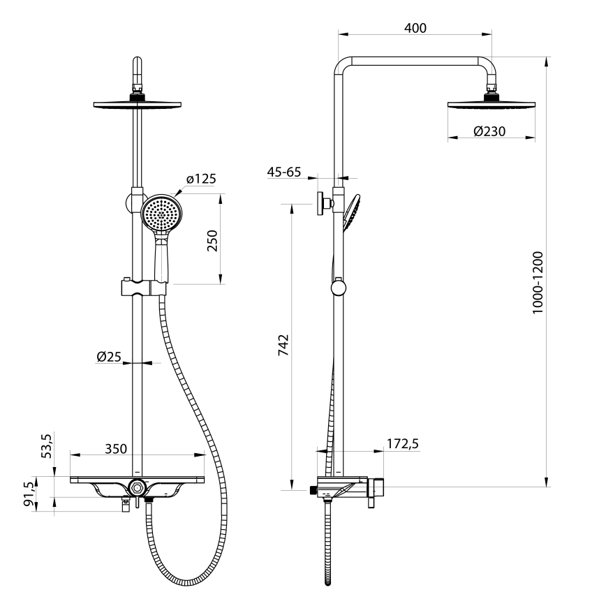 Aqualine - Doucheset met mengkraan ARONA mat zwart