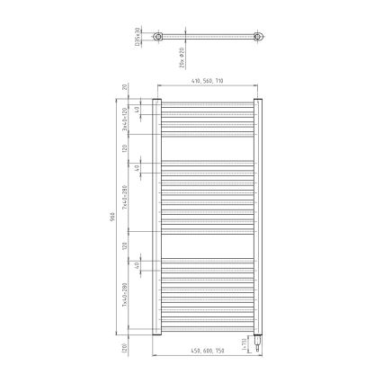 Aqualine - Elektrische badkamerradiator DIRECT-E 300W 96x45 cm mat zwart