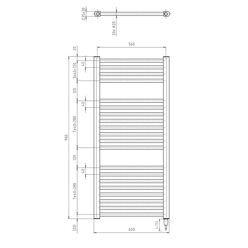 Aqualine - Elektrische badkamerradiator DIRECT-E 400W  96x60 cm wit
