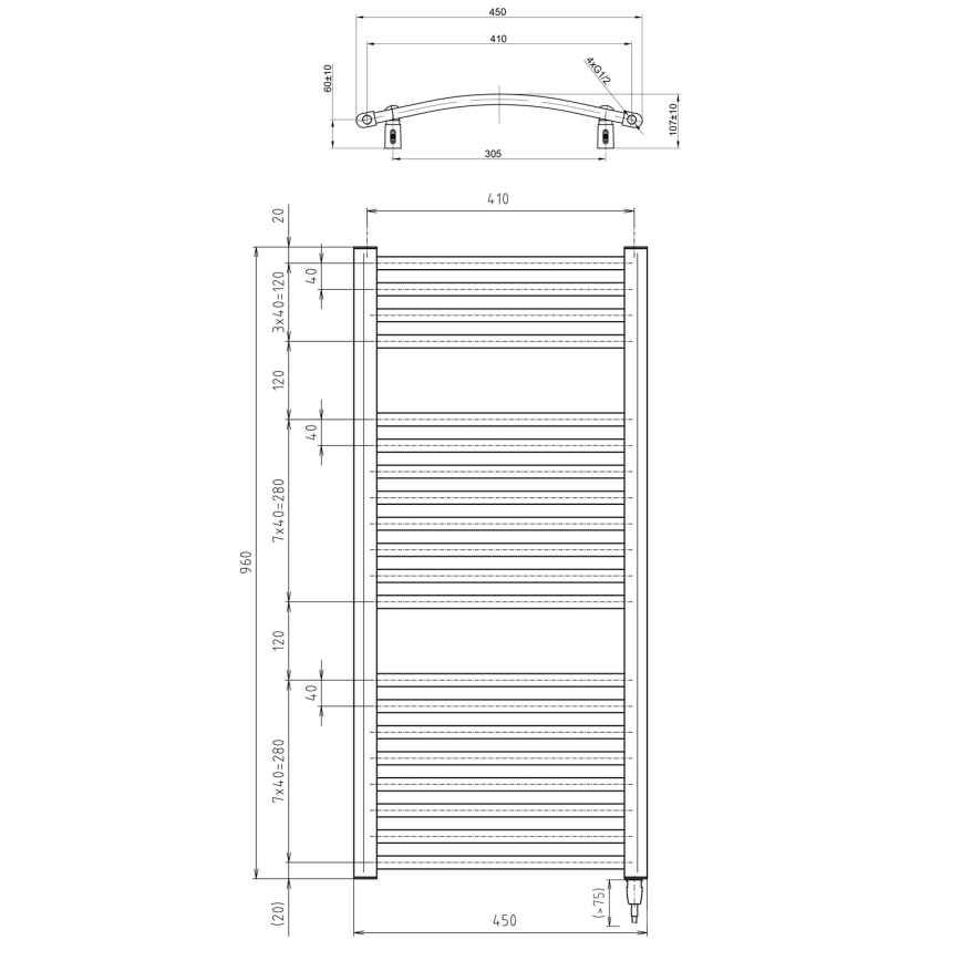 Aqualine - Elektrische badkamerradiator ORBIT-E 300W 96x45 cm, wit, rond
