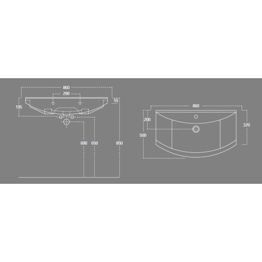 Aqualine - Inbouwwastafel ZERO 86x50 cm keramiek/wit