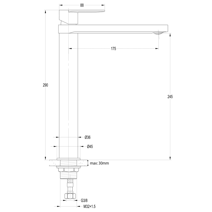 Aqualine - Kraan voor wastafel DAPHNE 29 cm glanzend chroom
