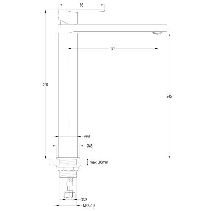 Aqualine - Kraan voor wastafel DAPHNE 29 cm mat zwart