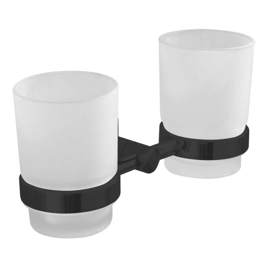 Aqualine - Porte-brosse à dents mural SAMBA blanc de lait verre/mat noir