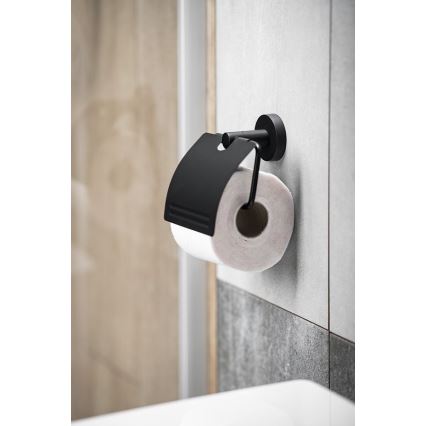 Aqualine - Porte-papier toilette avec couvercle SAMBA noir