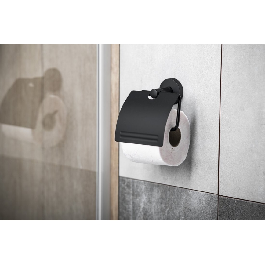 Aqualine - Porte-papier toilette avec couvercle SAMBA noir