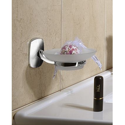 Aqualine - Porte-savon mural RUMBA blanc de lait verre/chrome brillant