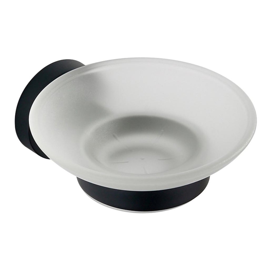 Aqualine - Porte-savon mural SAMBA blanc de lait verre/mat noir