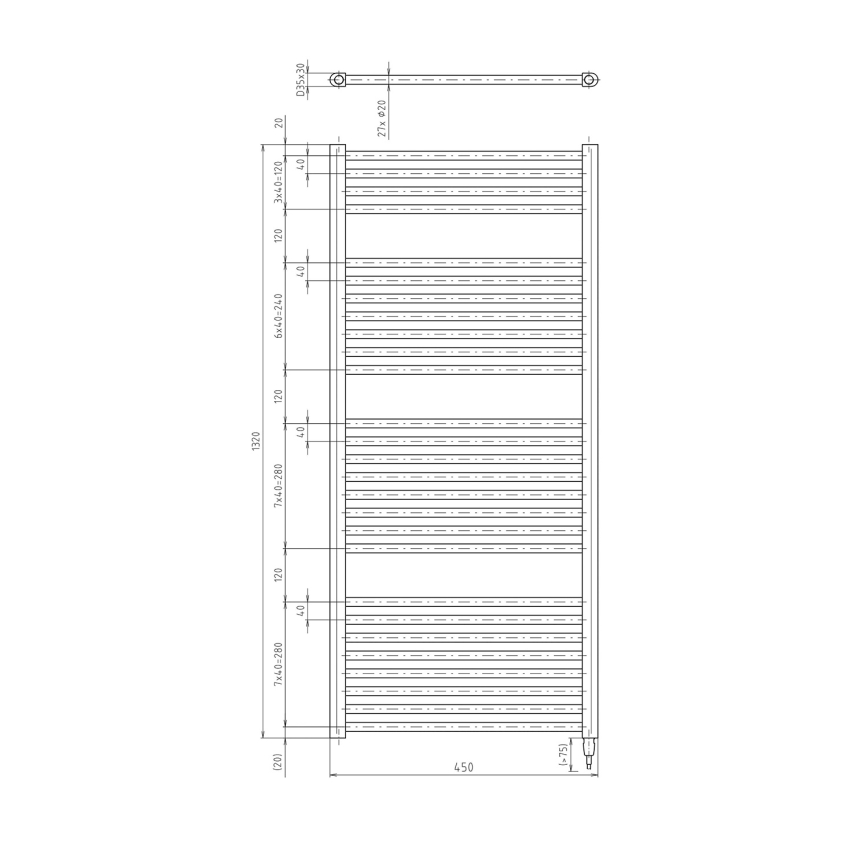 Aqualine - Radiateur électrique de salle de bains DIRECT-E 400W/230V 132 cm noir mat droit