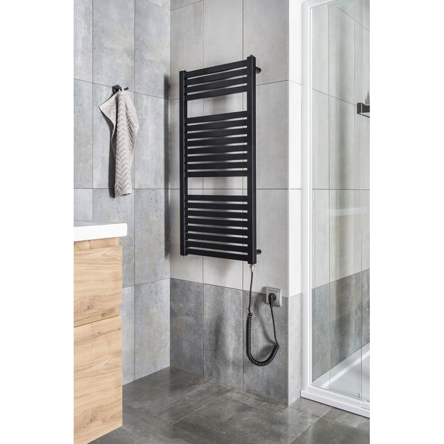 Aqualine - Radiateur électrique de salle de bains TONDI-E 300W/230V 97 cm noir mat droit
