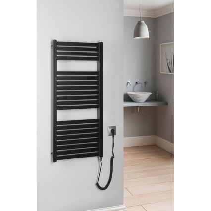 Aqualine - Radiateur électrique de salle de bains TONDI-E 300W/230V 97 cm noir mat droit